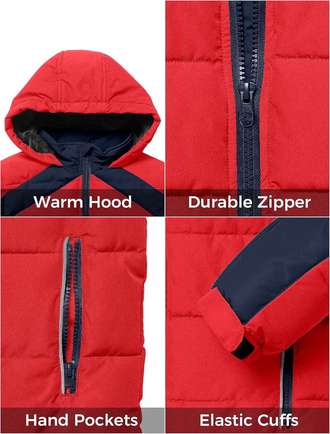 ZSHOW Boys' Hooded Puffer Jacket Waterproof Warm Winter Coat Soft Fleece Lined Outerwear Jacket